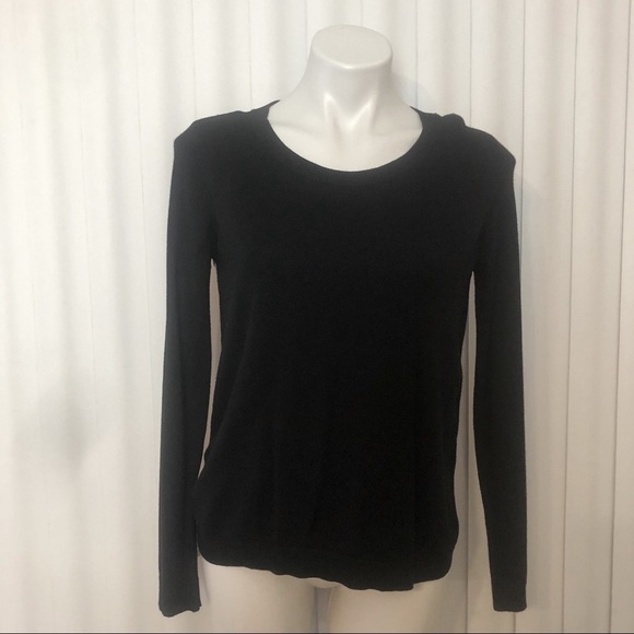 Jennifer Lopez Black and Cream Hi Low Sweater Sheer Long Sleeve Top Size M - Picture 1 of 6